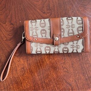 Brown and Tan Logo Wristlet Wallet